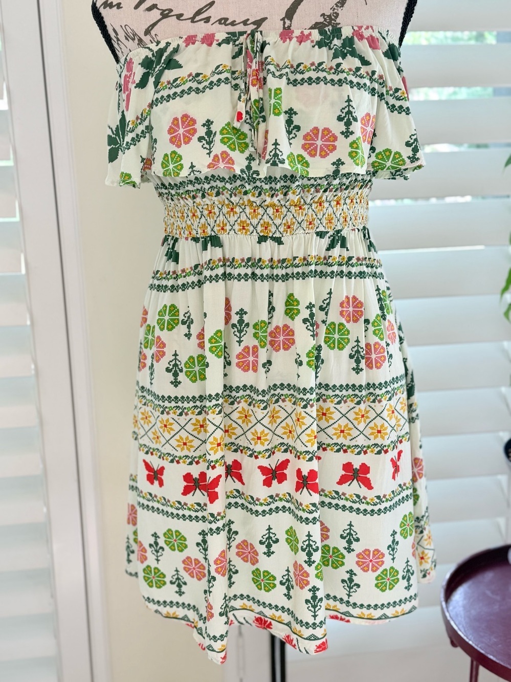 Cupshe White Multicolor Floral Off Shoulder Smocked Mini Dress Size M EUC